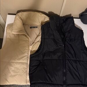 SHEIN Black and Beige Puffer Vests